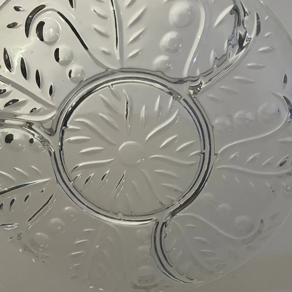 Clear Glass Decorative Relish Tray and Silver‎ Serving Tray 11”